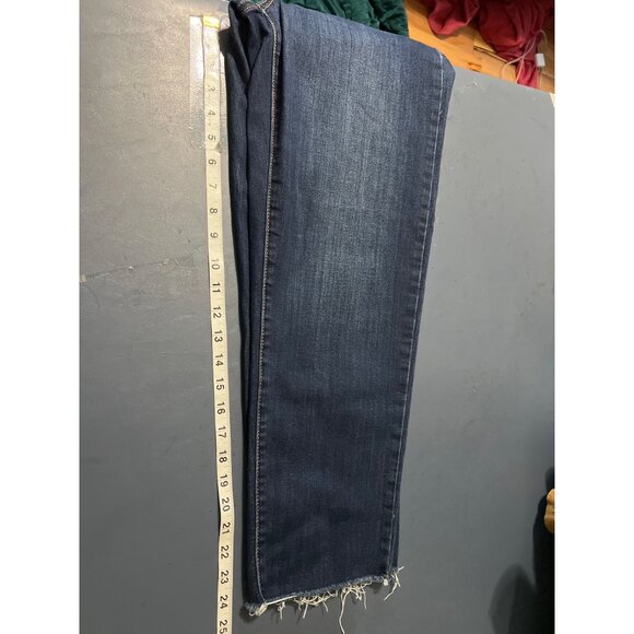 Seven7 Tower Straight Crop Jeans Size 10 Distressed Hem Dark Wash Denim - Picture 4 of 13